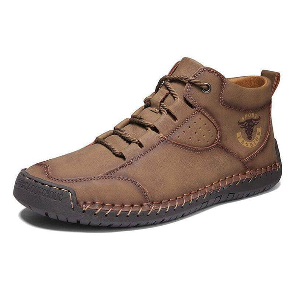 Zapatos de cuero cosidas hechas a mano para hombres Botas de tobillo informales sin deslizamiento de suela suave