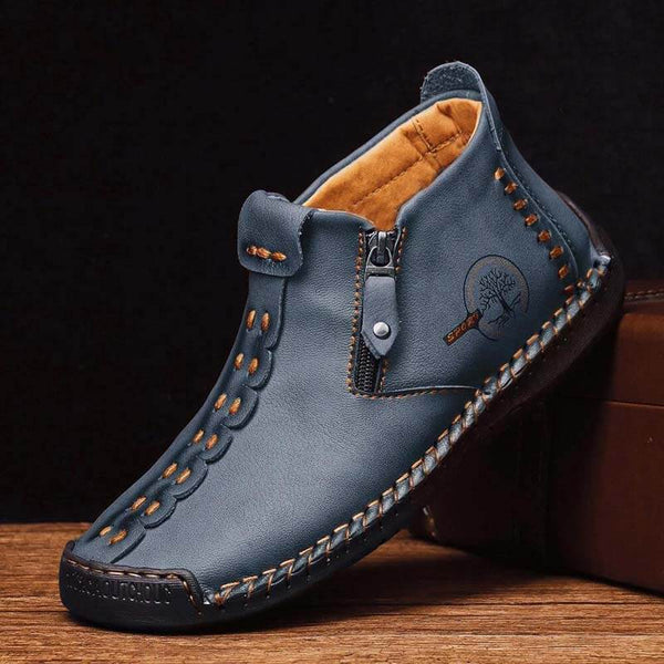 Kaegreel Hombre Costura a la mano Cuero antideslizante Side Side Zipper Botas casuales