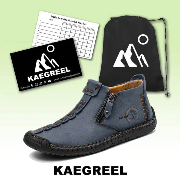 Kaegreel Hombre Costura a la mano Cuero antideslizante Side Side Zipper Botas casuales