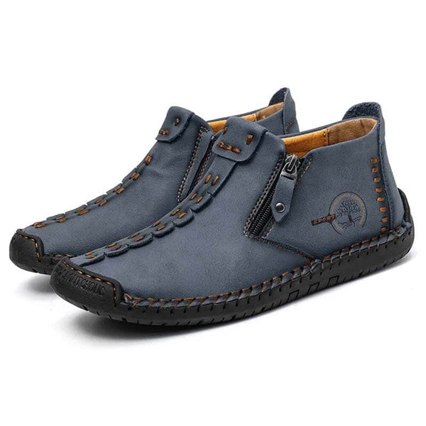Kaegreel Hombre Costura a la mano Cuero antideslizante Side Side Zipper Botas casuales