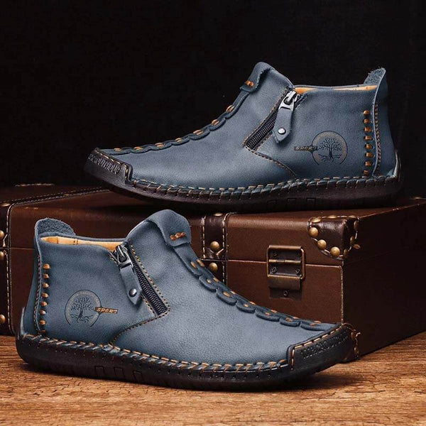 Kaegreel Hombre Costura a la mano Cuero antideslizante Side Side Zipper Botas casuales