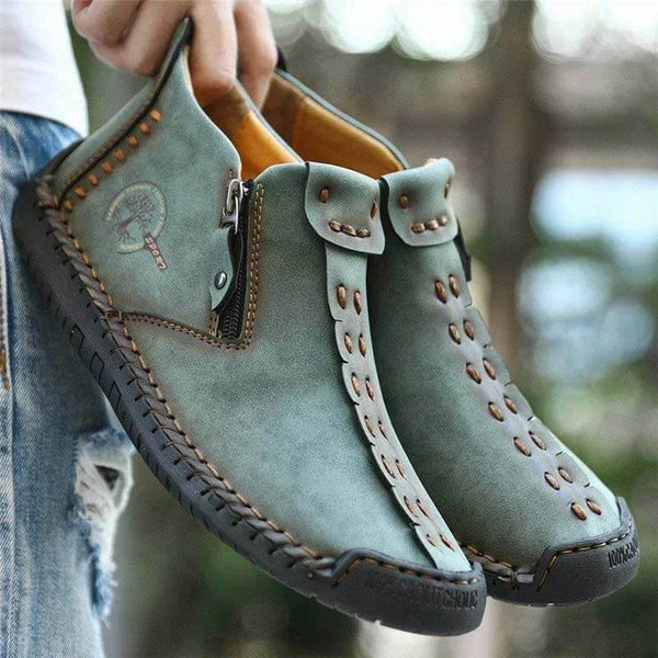 Kaegreel Hombre Costura a la mano Cuero antideslizante Side Side Zipper Botas casuales