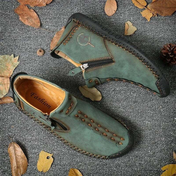 Kaegreel Hombre Costura a la mano Cuero antideslizante Side Side Zipper Botas casuales