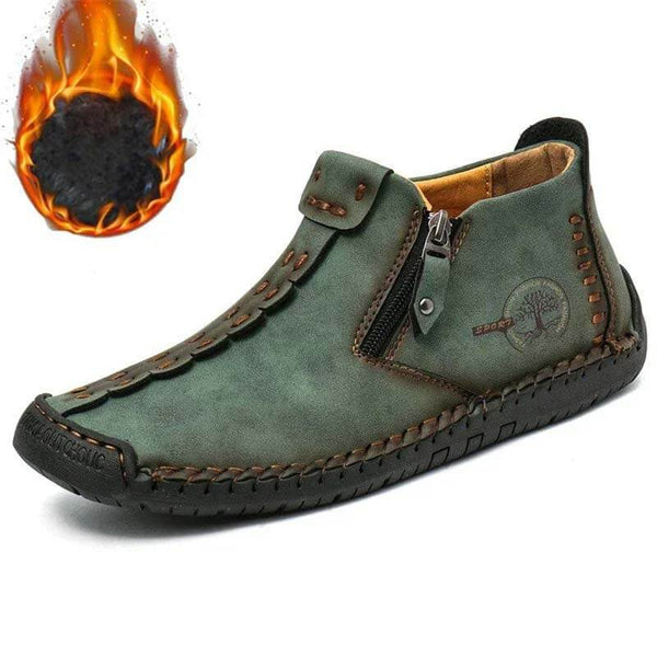 Kaegreel Hombre Costura a la mano Cuero antideslizante Side Side Zipper Botas casuales