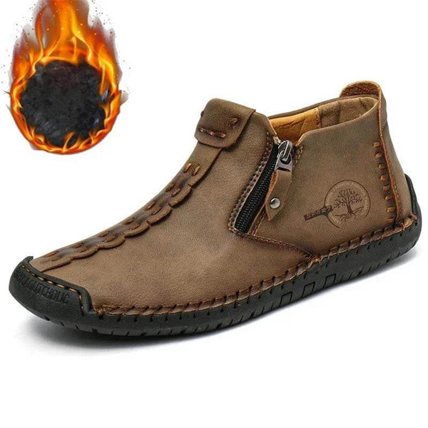 Kaegreel Hombre Costura a la mano Cuero antideslizante Side Side Zipper Botas casuales