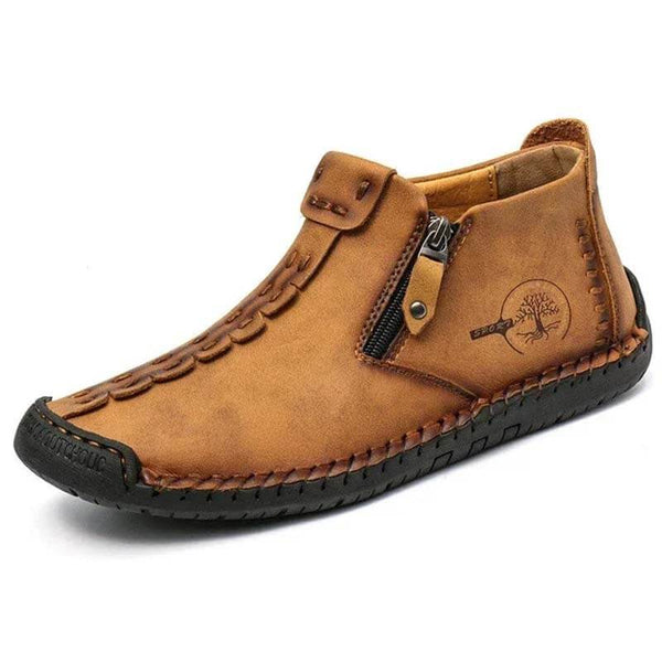 Kaegreel Hombre Costura a la mano Cuero antideslizante Side Side Zipper Botas casuales