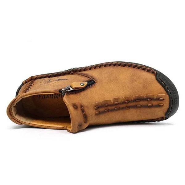 Kaegreel Hombre Costura a la mano Cuero antideslizante Side Side Zipper Botas casuales