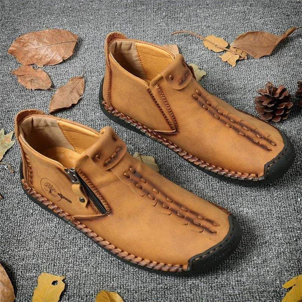 Kaegreel Hombre Costura a la mano Cuero antideslizante Side Side Zipper Botas casuales