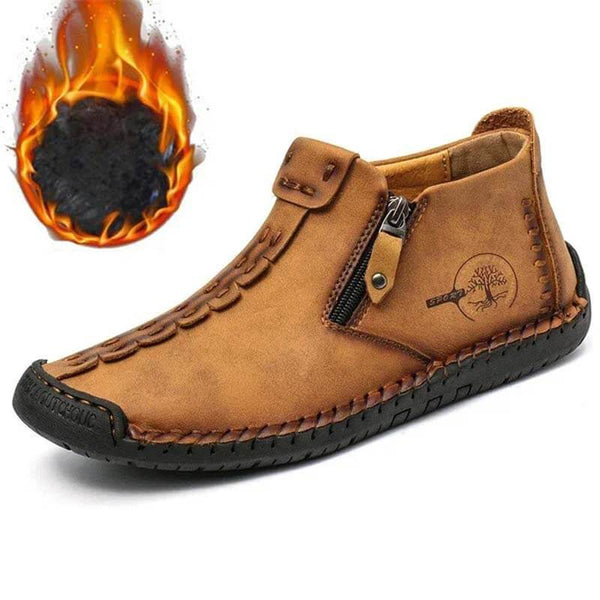Kaegreel Hombre Costura a la mano Cuero antideslizante Side Side Zipper Botas casuales