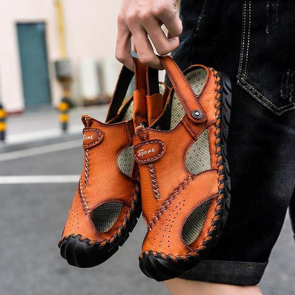 Kaegreel Hombre Puntotear Hombre Cuero No Slip Outdoor Casual Playa Sandalias