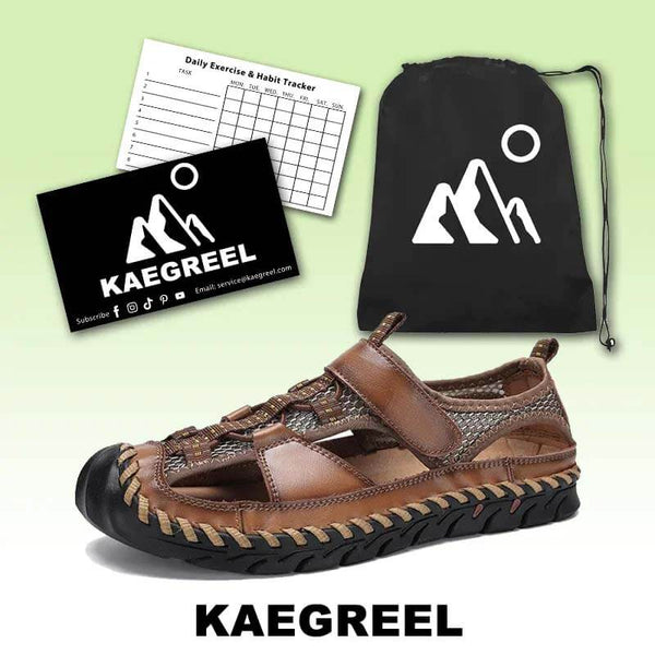 Kaegreel Men's Closed Toe Hand Stitching Outdoor Non Slip Dress Leather Sandals