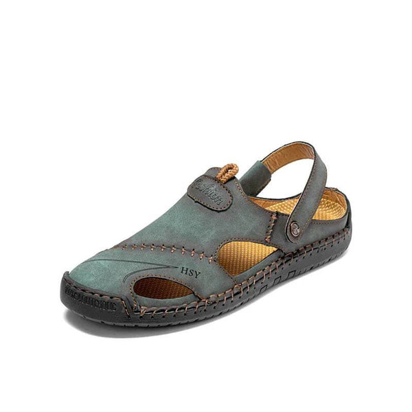 Kaegreel Hombre Mano de verano Puntotear Soft Outdoor Cerrado Toe Cuero Sandalias Sandalias Zapatillas