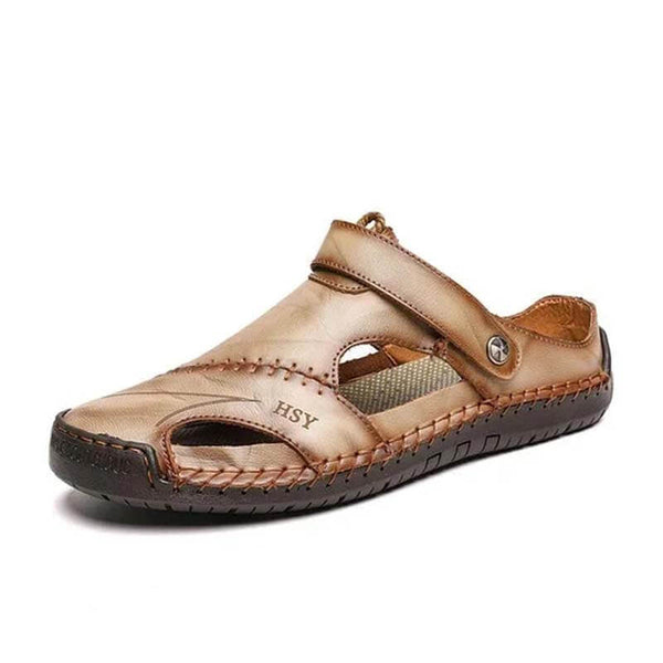 Kaegreel Hombre Mano de verano Puntotear Soft Outdoor Cerrado Toe Cuero Sandalias Sandalias Zapatillas