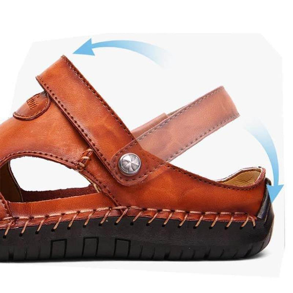 Kaegreel Hombre Mano de verano Puntotear Soft Outdoor Cerrado Toe Cuero Sandalias Sandalias Zapatillas