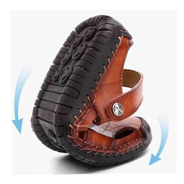 Kaegreel Hombre Mano de verano Puntotear Soft Outdoor Cerrado Toe Cuero Sandalias Sandalias Zapatillas
