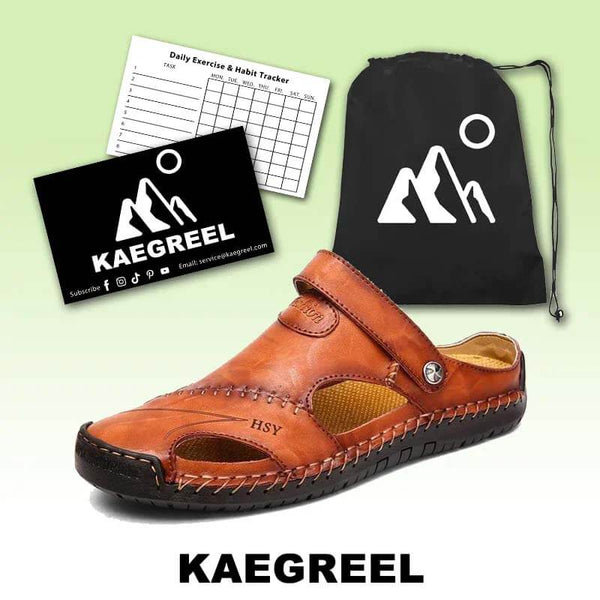 Kaegreel Hombre Mano de verano Puntotear Soft Outdoor Cerrado Toe Cuero Sandalias Sandalias Zapatillas