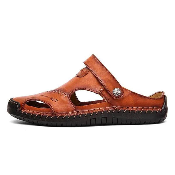 Kaegreel Hombre Mano de verano Puntotear Soft Outdoor Cerrado Toe Cuero Sandalias Sandalias Zapatillas