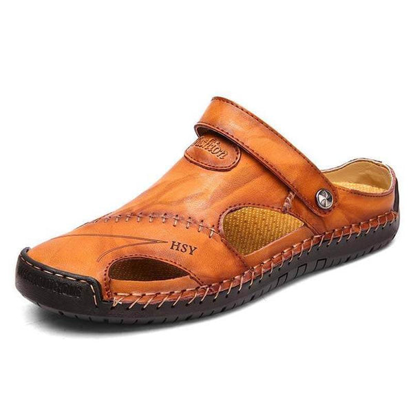 Kaegreel Hombre Mano de verano Puntotear Soft Outdoor Cerrado Toe Cuero Sandalias Sandalias Zapatillas