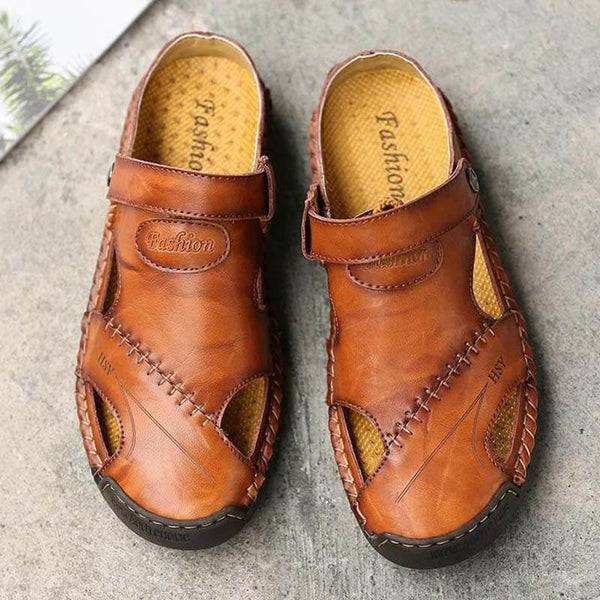 Kaegreel Hombre Mano de verano Puntotear Soft Outdoor Cerrado Toe Cuero Sandalias Sandalias Zapatillas