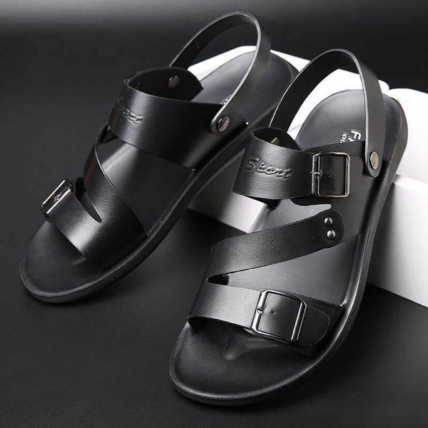 Kaegreel Men verano cómodo de cuero descalzo sandalias