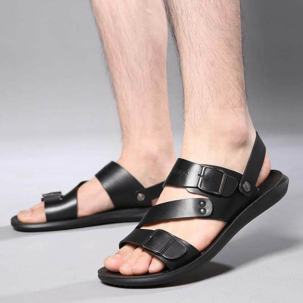 Kaegreel Men verano cómodo de cuero descalzo sandalias