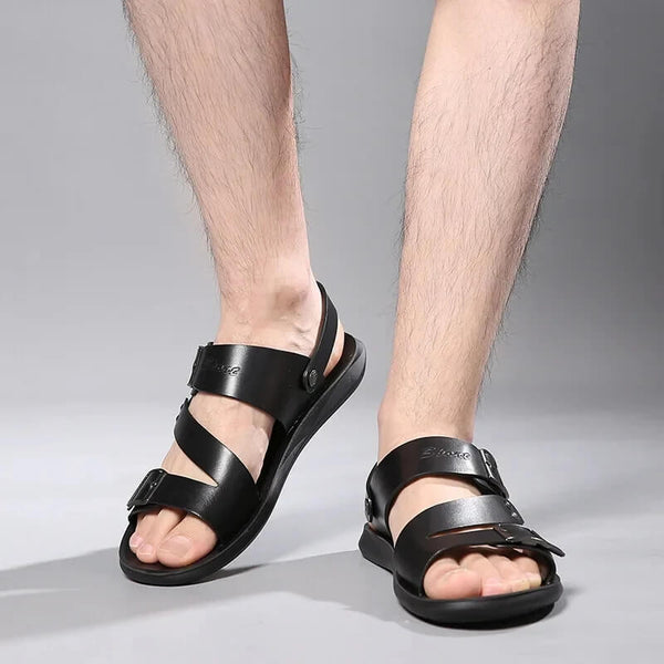 Kaegreel Men verano cómodo de cuero descalzo sandalias