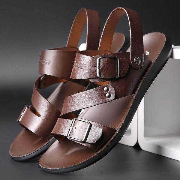 Kaegreel Men verano cómodo de cuero descalzo sandalias