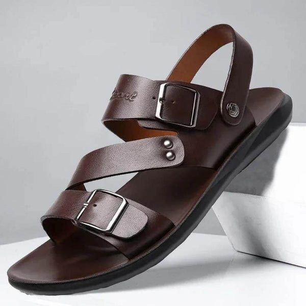 Kaegreel Men verano cómodo de cuero descalzo sandalias
