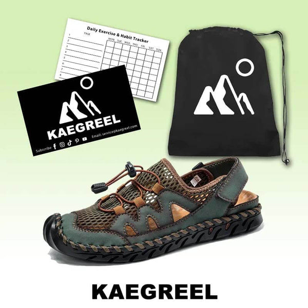 Kaegreel Men's Rubber Toe Cap Leather Handmade Breathable Water Sandals