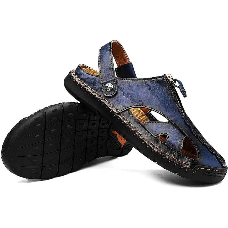 Men's Casual Closed Toe Leather Handmade Sandals Adjustable Fisherman Beach Sandals for Walking Walking Outdoors