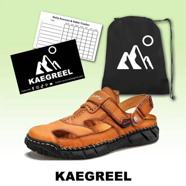 Kaegreel Men's Genuine Leather Non Slip Hand Stitching Soft Sole Casual Sandals