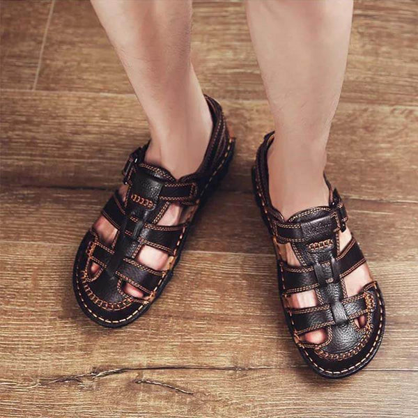 High quality cow leather sandals summer outdoor handmade men sandals fashion comfortable men beach leather shoes
