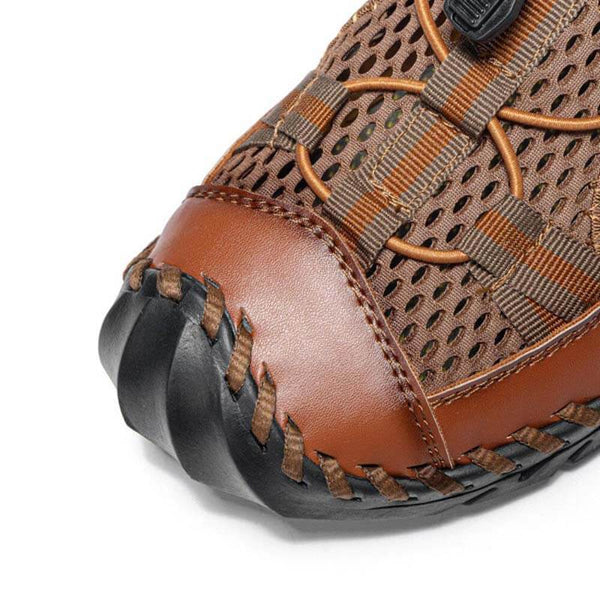 Sandalias de cuero de microfibra al aire libre de la malla de la malla de los hombres cerrados de Kaegreel