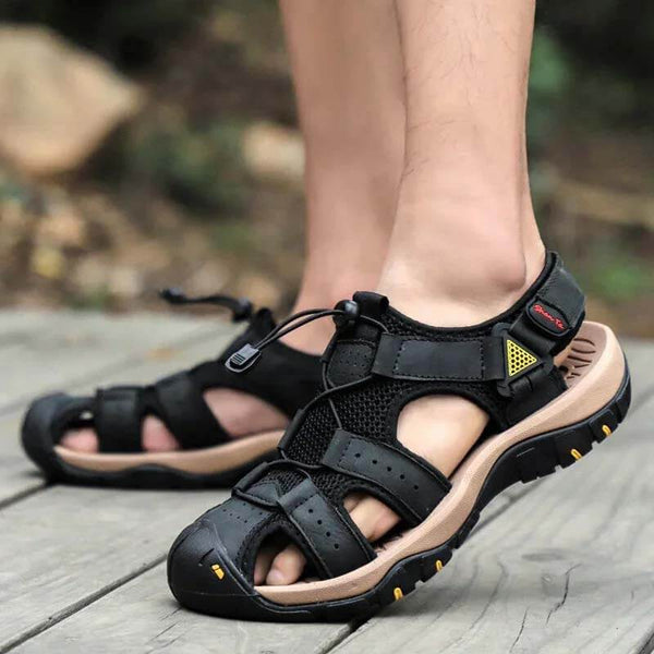 Hombres Cow Wide Breathable sin deslizamiento Sandalias de playa informales al aire libre sin deslizamiento Sandalias de playa al aire libre