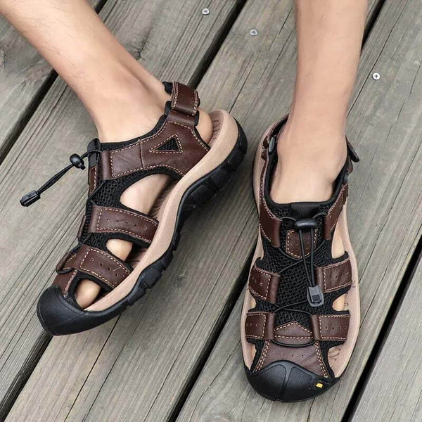 Hombres Cow Wide Breathable sin deslizamiento Sandalias de playa informales al aire libre sin deslizamiento Sandalias de playa al aire libre