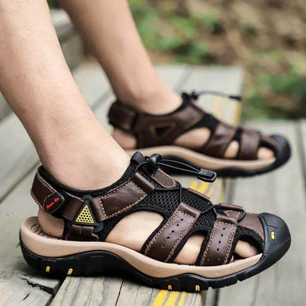 Hombres Cow Wide Breathable sin deslizamiento Sandalias de playa informales al aire libre sin deslizamiento Sandalias de playa al aire libre