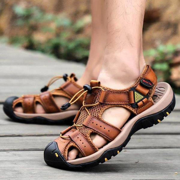 Hombres Cow Wide Breathable sin deslizamiento Sandalias de playa informales al aire libre sin deslizamiento Sandalias de playa al aire libre