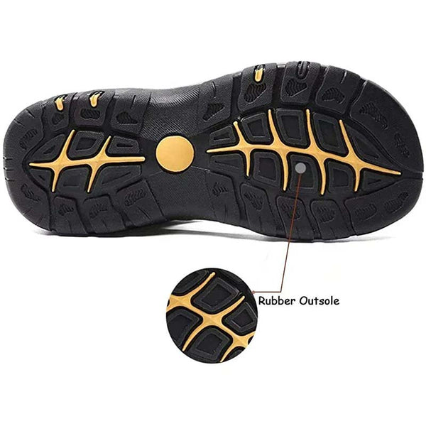 Men's Leather Sandals Outdoor Hiking Sandals Waterproof Athletic Sports Sandals Fisherman's Beach Shoes Closed Toe Water Sandals