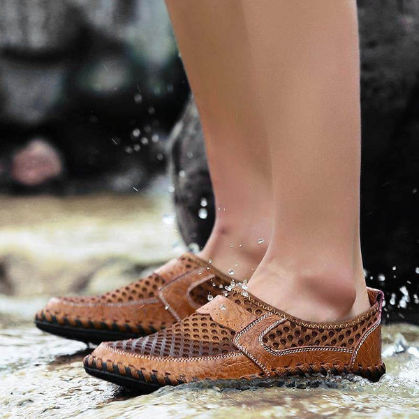 Kaegreel Hombre Costura Honeycomb Malla de malla Mocasines suaves transpirable Zapatos casuales al aire libre
