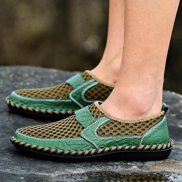 Kaegreel Hombre Costura Honeycomb Malla de malla Mocasines suaves transpirable Zapatos casuales al aire libre