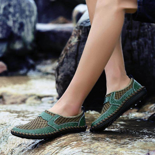 Kaegreel Hombre Costura Honeycomb Malla de malla Mocasines suaves transpirable Zapatos casuales al aire libre