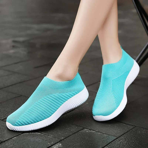 Zapatos de calcetines elásticos deportes planos deportes informales livianos livianos tejidos zapatos deslizantes para mujeres
