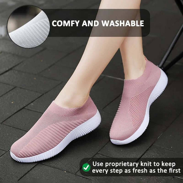 Zapatos de calcetines elásticos deportes planos deportes informales livianos livianos tejidos zapatos deslizantes para mujeres