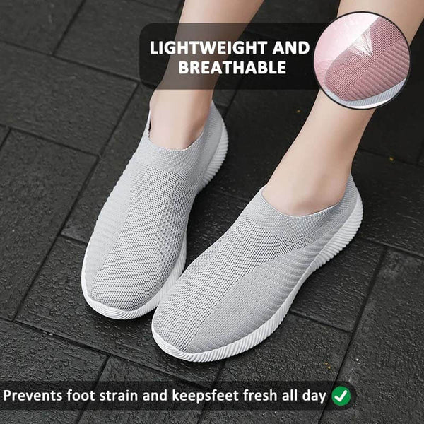 Zapatos de calcetines elásticos deportes planos deportes informales livianos livianos tejidos zapatos deslizantes para mujeres