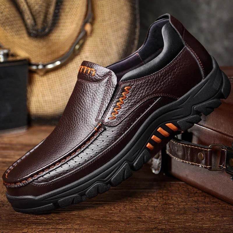 Kaegreel Hombre Cuero de vaca Impermeable Cómodo No Slip Slight Slip On Casual Shoes