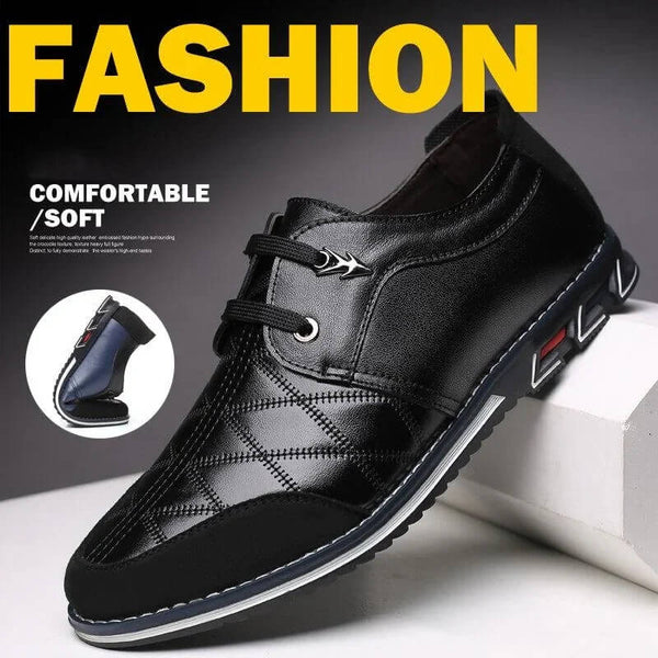 Kaegreel Hombres de cuero a cuadros Soft Lace Up Comfy Casual Zapatos