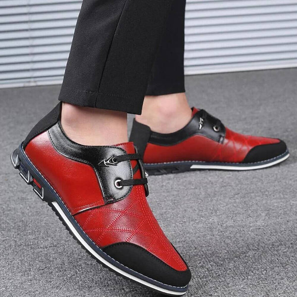 Kaegreel Hombres de cuero a cuadros Soft Lace Up Comfy Casual Zapatos