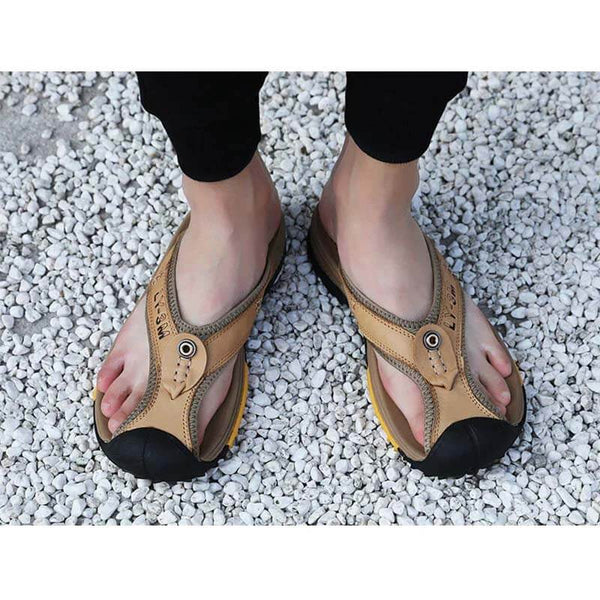 Leather Shoes Men's Sandals Men's Flip Flops Men's Casual Shoes Classic Massage Beach Slippers Anti-slip
