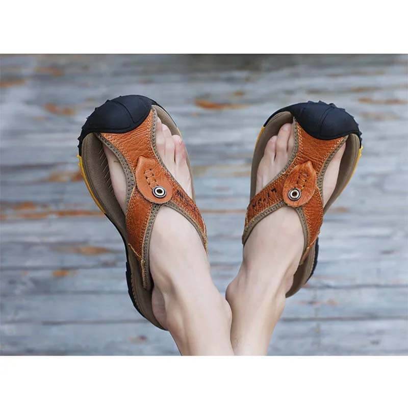 Lederschuhe Herrensandalen Herren-Flip-Flops Herren-Freizeitschuhe Klassische Massage-Strandpantoffeln Anti-Rutsch