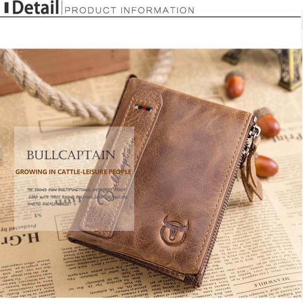 Men's Retro Leather Wallet Leather Zipper Buckle Short Wallet Card Holder Wallet RFID Wallet
